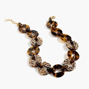 NWT J. Crew Oversized Tortoise Link Necklace W Cz Crystals